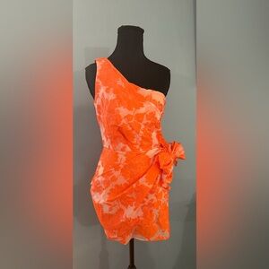 Showpo One-Shoulder Orange Floral Mini Dress